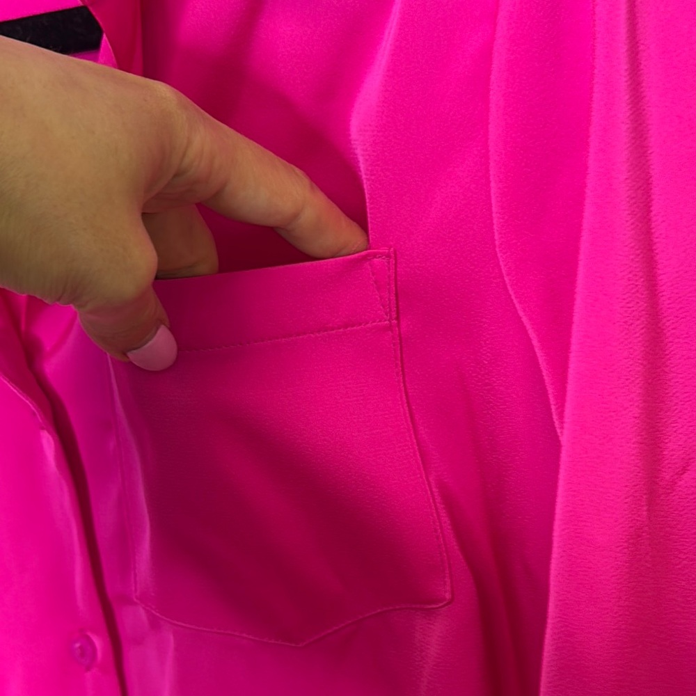 Skies Are Blue Pink Long Sleeve Button Down Shirt - Picture 5 of 6